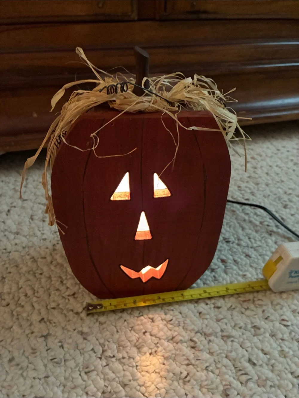 Halloween Red Wooden Jack-O'-Lantern Table Light